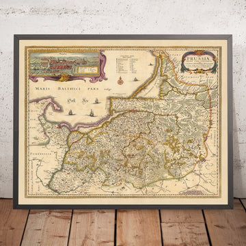Mapa antiguo de Prusia de Visscher, 1690: Gdańsk, Elbląg, Klaipėda, Kaliningrado, Brodnicki Park Krajobrazowy