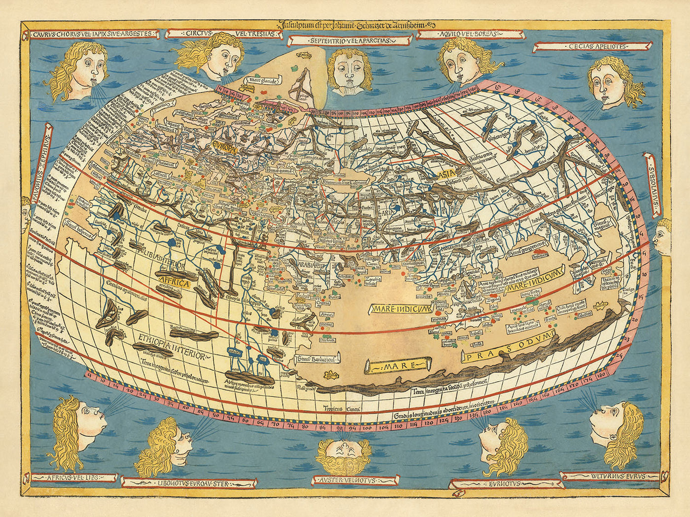 Carte ancienne rare du monde par Ptolémée, 1486 : L'un des premiers atlases mondiaux 