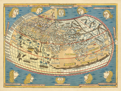 Carte ancienne rare du monde par Ptolémée, 1486 : L'un des premiers atlases mondiaux 