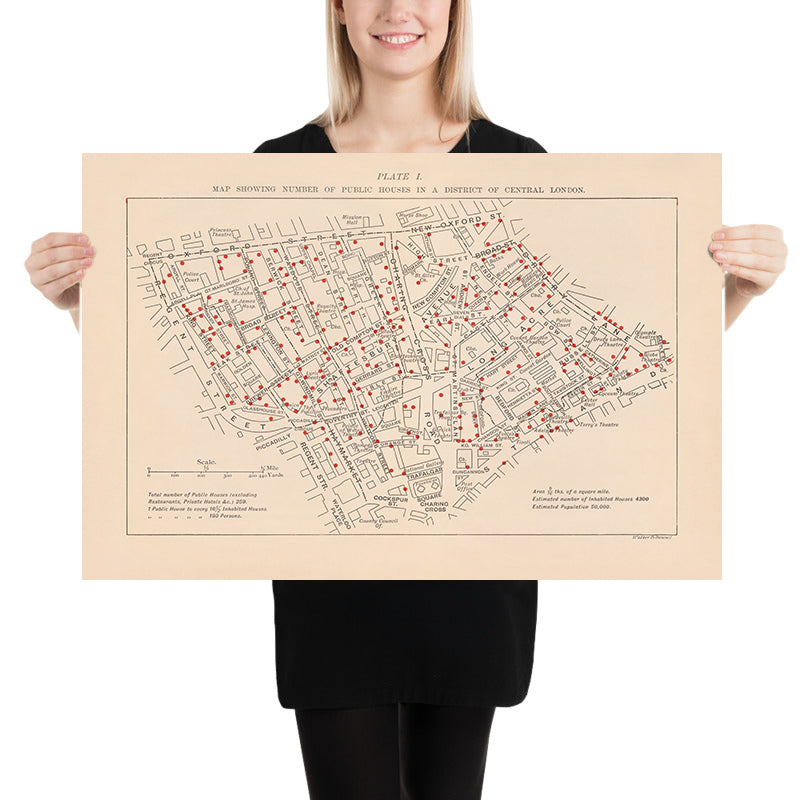 Mapa de Pubs Antiguos de Londres, 1889: Soho Victoriano, Covent Garden, Seven Dials, West End 