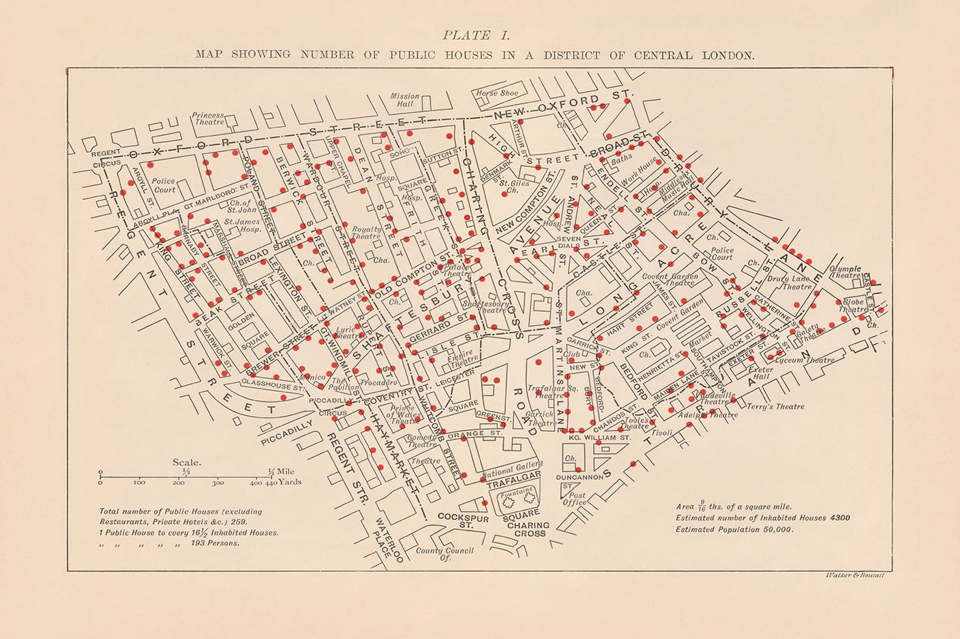 Mapa de Pubs Antiguos de Londres, 1889: Soho Victoriano, Covent Garden, Seven Dials, West End 