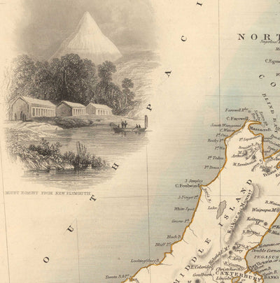 Ancienne carte de la Nouvelle-Zélande en 1851 par Tallis et Rapkin - Auckland, Tauranga, Christchurch, Wellington, New Plymouth