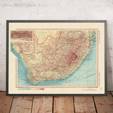 Mappa antica della Repubblica del Sudafrica, 1967: Johannesburg, Città del Capo, Parco Nazionale Kruger, Monti Drakensberg 