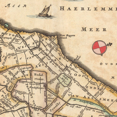 Old Map of Rijnland and Amstelland by Visscher, 1690: Amsterdam, Haarlem, The Hague, Leiden, Gouda