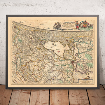 Antica mappa di Rijnland e Amstelland di Visscher, 1690: Amsterdam, Haarlem, L&