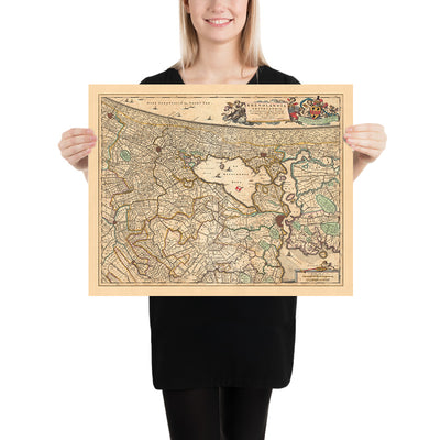 Old Map of Rijnland and Amstelland by Visscher, 1690: Amsterdam, Haarlem, The Hague, Leiden, Gouda