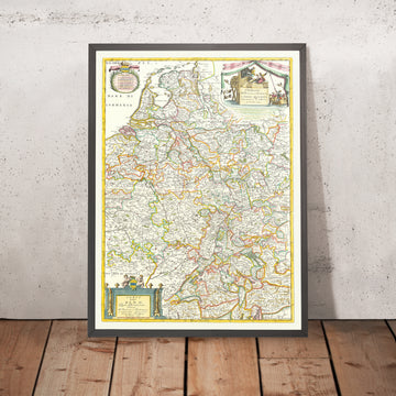 Antica mappa del bacino del fiume Reno in Europa di Coronelli, 1690: Basilea, Colonia, Francoforte, Lago di Costanza, Alpi svizzere 