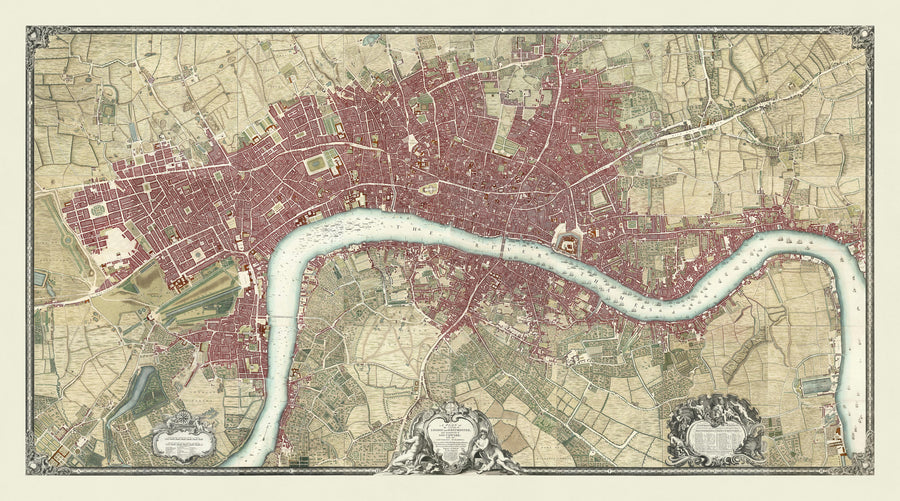 Grande carte complète de Londres en 1746 par John Rocque