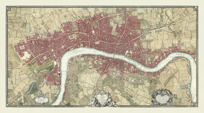 Vollständige große Karte von London im Jahr 1746 von John Rocque 