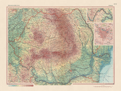 Mapa antiguo de Rumanía, 1967: Bucarest, Cluj-Napoca, Timișoara, Montañas Cárpatos, Río Danubio 