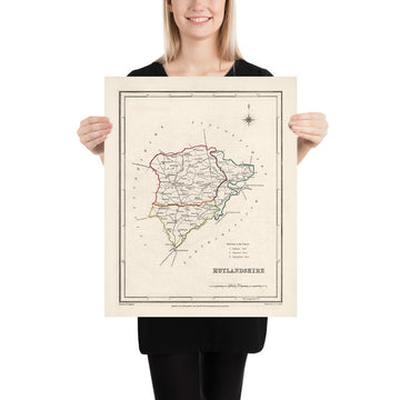 Mapa antiguo de Rutlandshire por Samuel Lewis, 1844: Oakham, Uppingham, Cottesmore, Langham, Belton