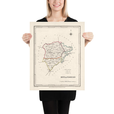 Ancienne carte du Rutlandshire par Samuel Lewis, 1844 : Oakham, Uppingham, Cottesmore, Langham, Belton