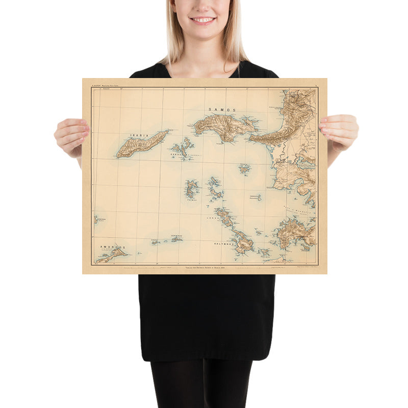 Old Map of Samos & Aegean Islands by Kiepert, 1890: Ikaria, Kalymnos, Fournoi, Ephesus