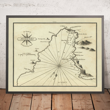 Old Saint-Florent (San Fiorenzo) Nautical Chart by Heather, 1802: Corsica, Nebbio Mountains