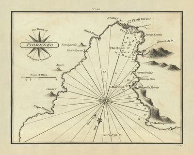 Old Saint-Florent (San Fiorenzo) Nautical Chart by Heather, 1802: Corsica, Nebbio Mountains