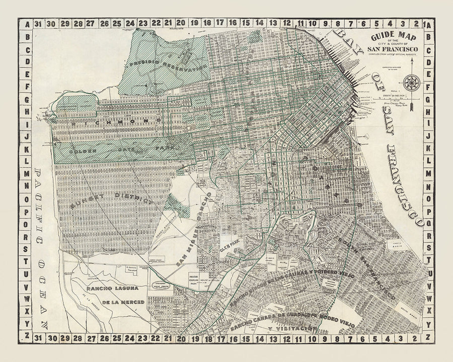 Mappa antica di San Francisco, 1895: Richmond, Western Addition, Potrero, Mission, Rancho Laguna e San Miguel 