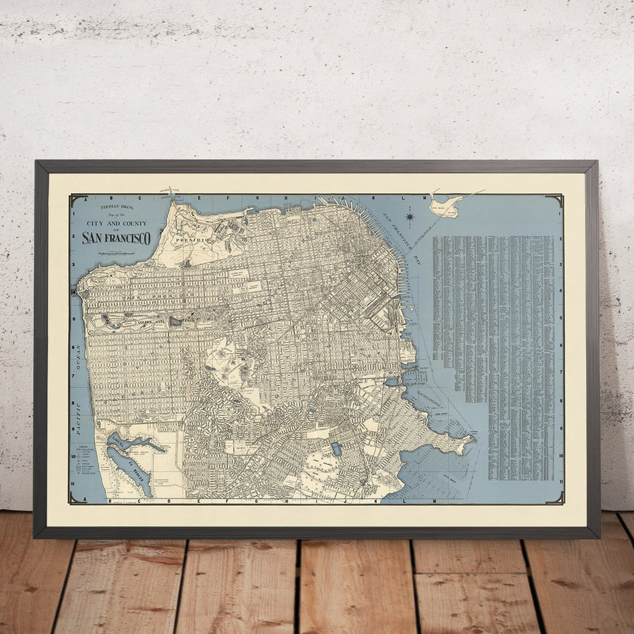 Mapa antiguo de San Francisco, 1938: Puente Golden Gate, Chinatown, Presidio, Fisherman&