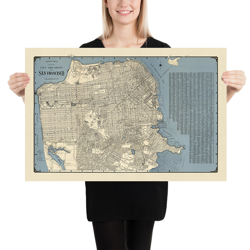 Mapa antiguo de San Francisco, 1938: Puente Golden Gate, Chinatown, Presidio, Fisherman&