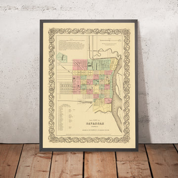 Old Map of Savannah, Georgia by Colton, 1855: Forsyth Place, Rail Depots, Hutchinson&