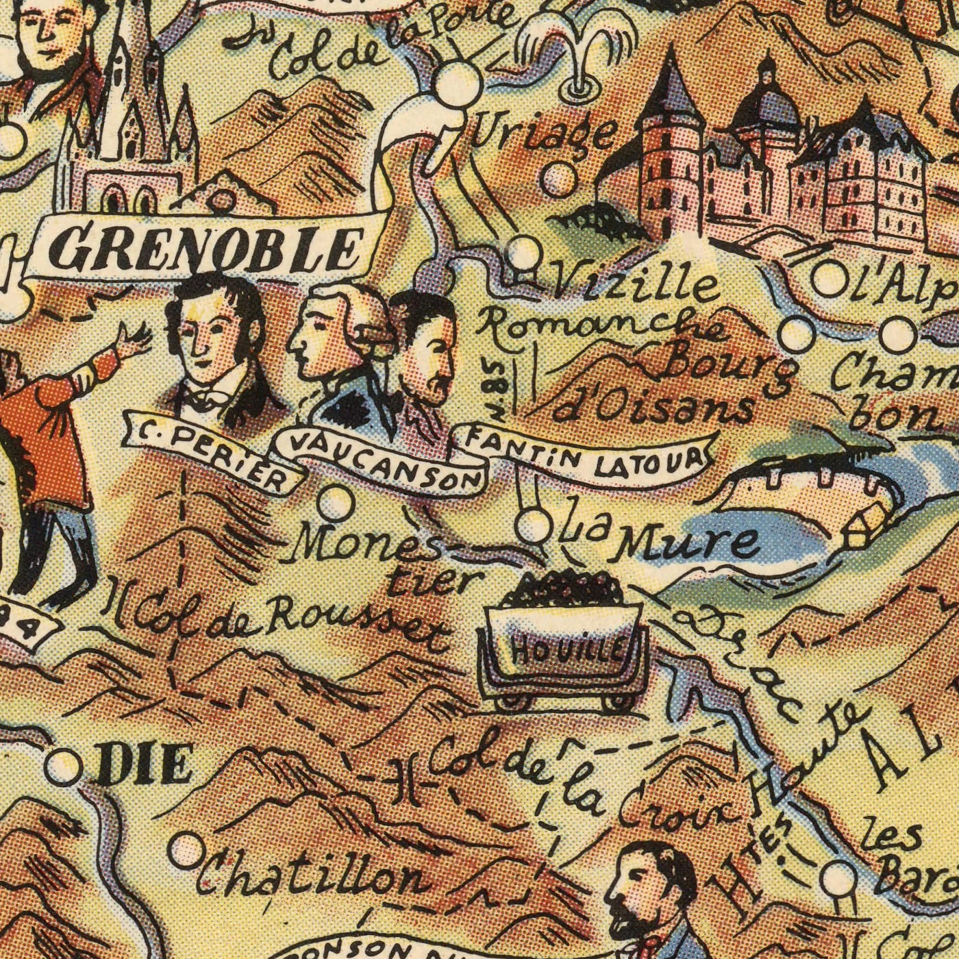 Alte Karte von Savoie & Dauphiné, Frankreich von Jacques Liozu, 1951: Alpen, Grenoble, Chambéry, Annecy 