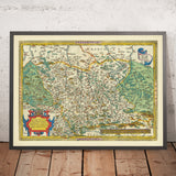 Old Map of Saxony by Ortelius, 1595: Berlin, Leipzig, Dresden, Elbe River, Ore Mountains