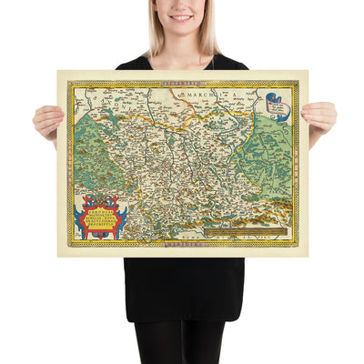 Old Map of Saxony by Ortelius, 1595: Berlin, Leipzig, Dresden, Elbe River, Ore Mountains