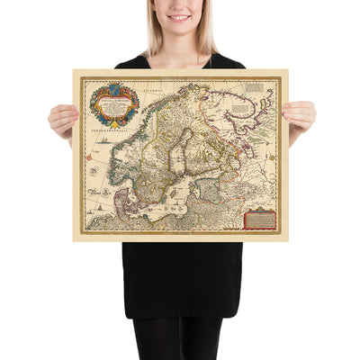 Mapa antiguo de Escandinavia y el norte de Europa de Visscher, 1690: Oslo, Estocolmo, Helsinki, Riga, Copenhague