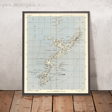 Antigua mapa militar de la WW2 de Okinawa, Japón: 64º Batallón de Ingenieros de Topografía 