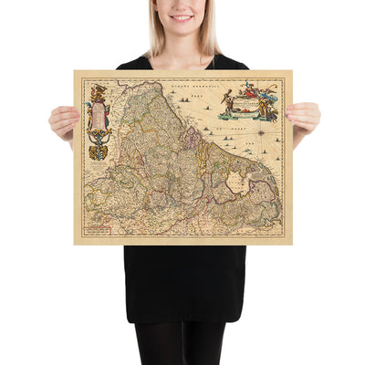 Old Map of The Seventeen Provinces by Visscher, 1690: Amsterdam, Brussels, Luxembourg, Rotterdam, Antwerp