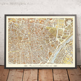 Mappa antica di Birdseye di Siviglia di Loeches & Navarro, 1964: Cattedrale, Alcázar, Arena, Torre del Oro, Triana. 