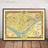 Mappa Pittorica Antica di Siviglia di Fuentes, 1950: Cattedrale, Torre del Oro, Triana, Alcázar, Guadalquivir 