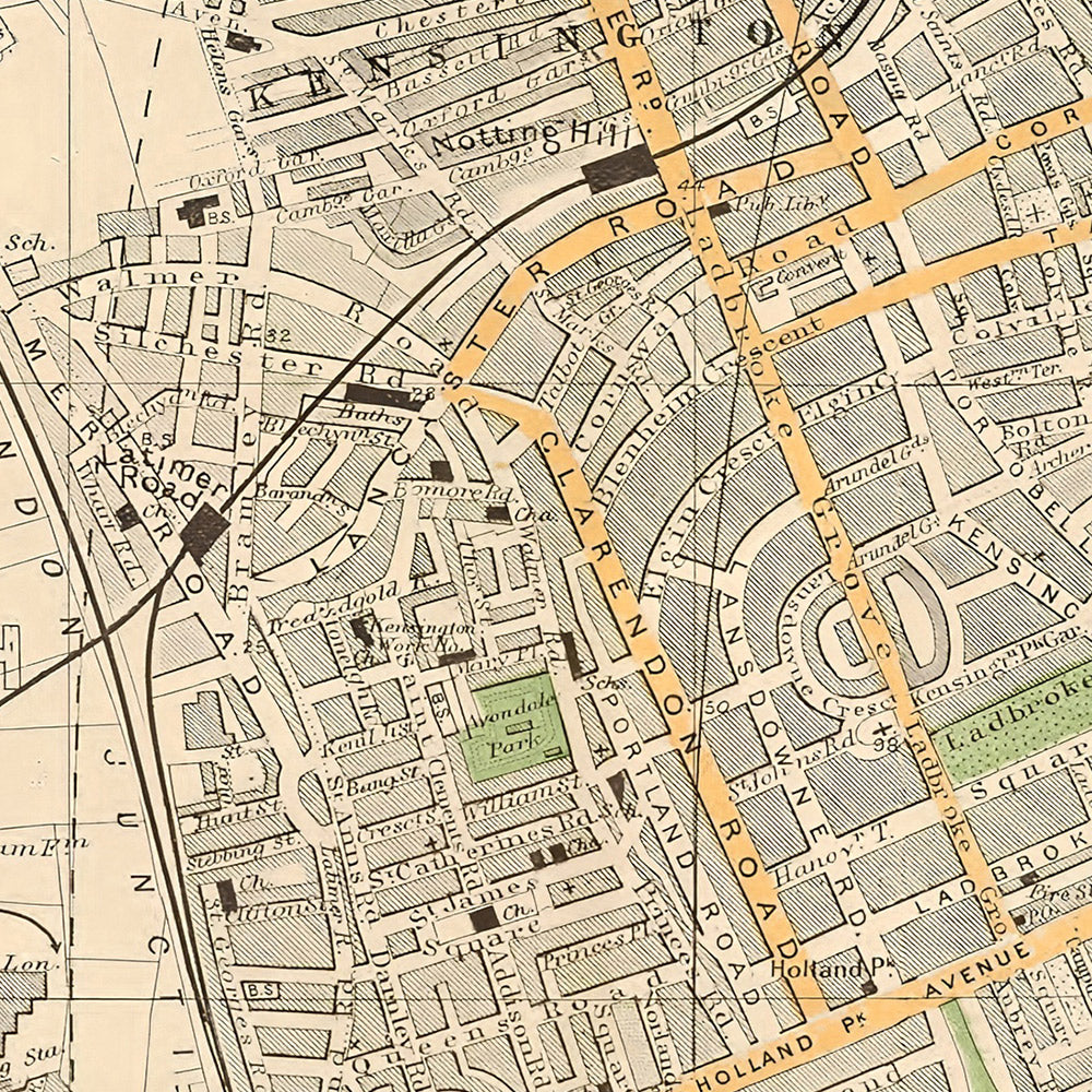 Old Map of West-Central London, 1900: Hyde Park, Kensington, Hammersmith, Museums, Wormwood Scrubs