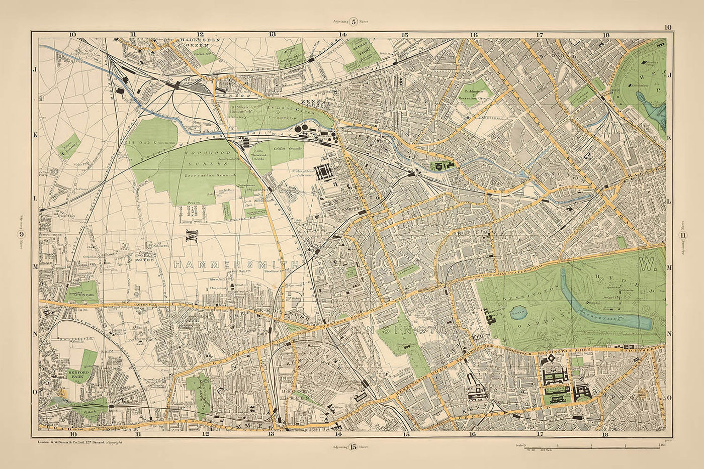 Old Map of West-Central London, 1900: Hyde Park, Kensington, Hammersmith, Museums, Wormwood Scrubs
