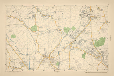 Ancienne carte du nord-ouest de Londres, 1900 : Mill Hill, Hendon, East End, Woodside Park, réservoir de Brent 