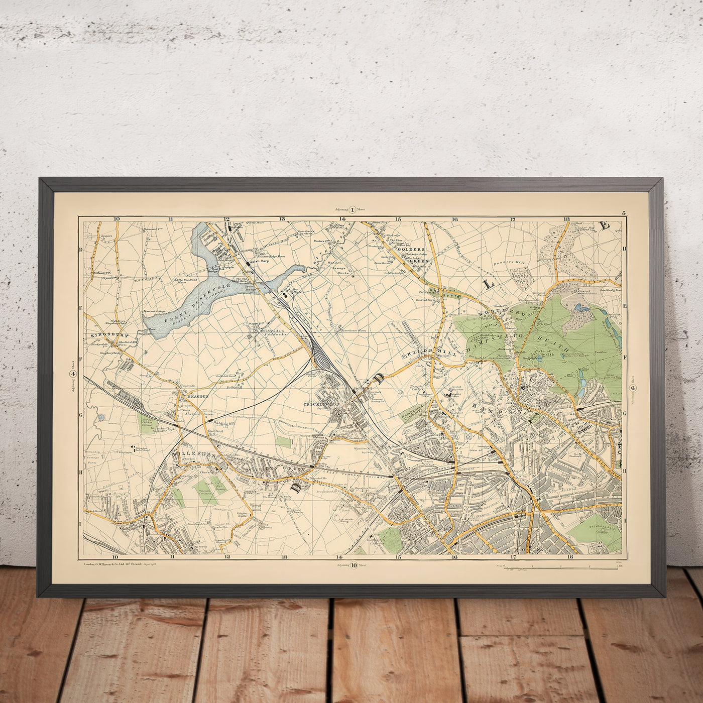 Alte Karte von Nord-London, 1900: Kingsbury, Hampstead Heath, Golders Green, Brent, Belsize, Willesden 