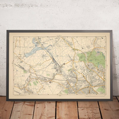 Alte Karte von Nord-London, 1900: Kingsbury, Hampstead Heath, Golders Green, Brent, Belsize, Willesden 