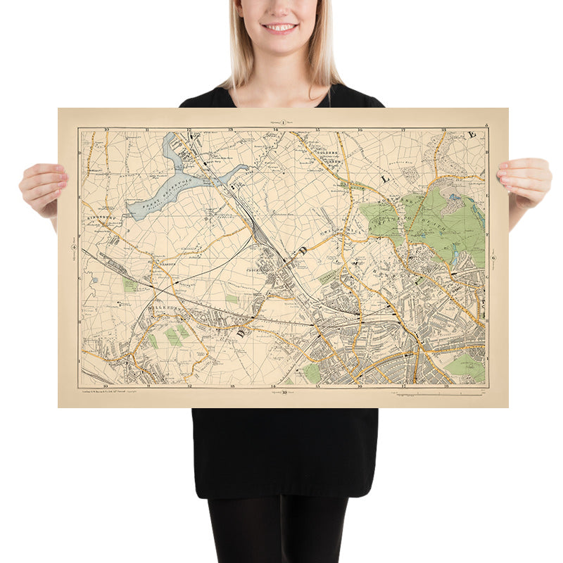 Alte Karte von Nord-London, 1900: Kingsbury, Hampstead Heath, Golders Green, Brent, Belsize, Willesden 