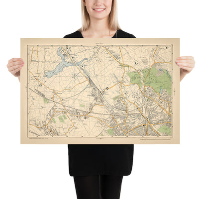Alte Karte von Nord-London, 1900: Kingsbury, Hampstead Heath, Golders Green, Brent, Belsize, Willesden 