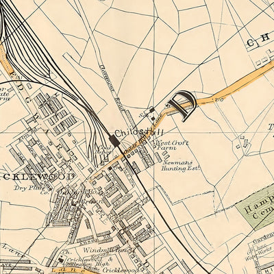 Alte Karte von Nord-London, 1900: Kingsbury, Hampstead Heath, Golders Green, Brent, Belsize, Willesden 