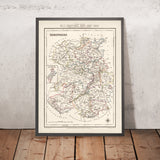 Mapa antiguo de Shropshire por Samuel Lewis, 1844: Telford, Shrewsbury, Oswestry, Bridgnorth y Wellington 