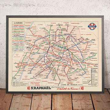 Mappa semplice e antica della metropolitana di Parigi, 1939: 14 linee 