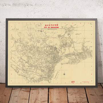 Ancienne carte de la ville de Singapour par SIT, 1955 : Bukit Timah, Saranggong, Ulu Kalang, Ang Mo Kio et le quartier malais 