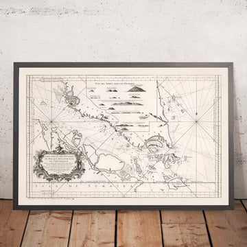 Old Map of Singapore & Malacca Strait by Bellin, 1755: Singapore Island, Malaysia, Indonesia, Lingga