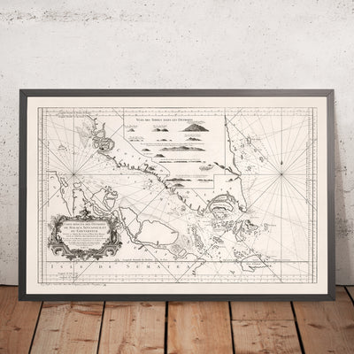 Ancienne carte de Singapour et du détroit de Malacca par Bellin, 1755 : Île de Singapour, Malaisie, Indonésie, Lingga 