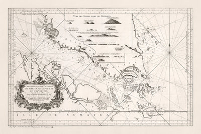 Ancienne carte de Singapour et du détroit de Malacca par Bellin, 1755 : Île de Singapour, Malaisie, Indonésie, Lingga 