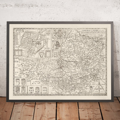 Alte Karte von Somerset im Jahr 1611 von John Speed - Bath, Portishead, Weston-Super-Mare, Taunton, Yeovil 