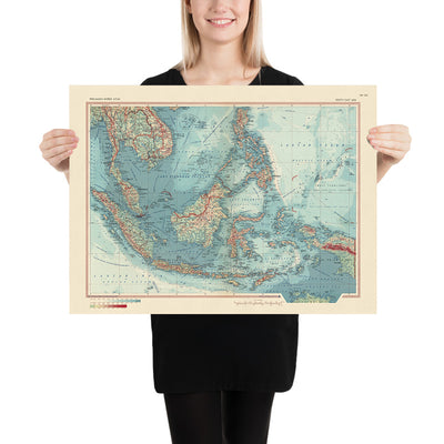 Old Map of Southeast Asia, 1967: Asiatic or Malay Archipelago - Indonesia, Malaysia, Philippines, Brunei
