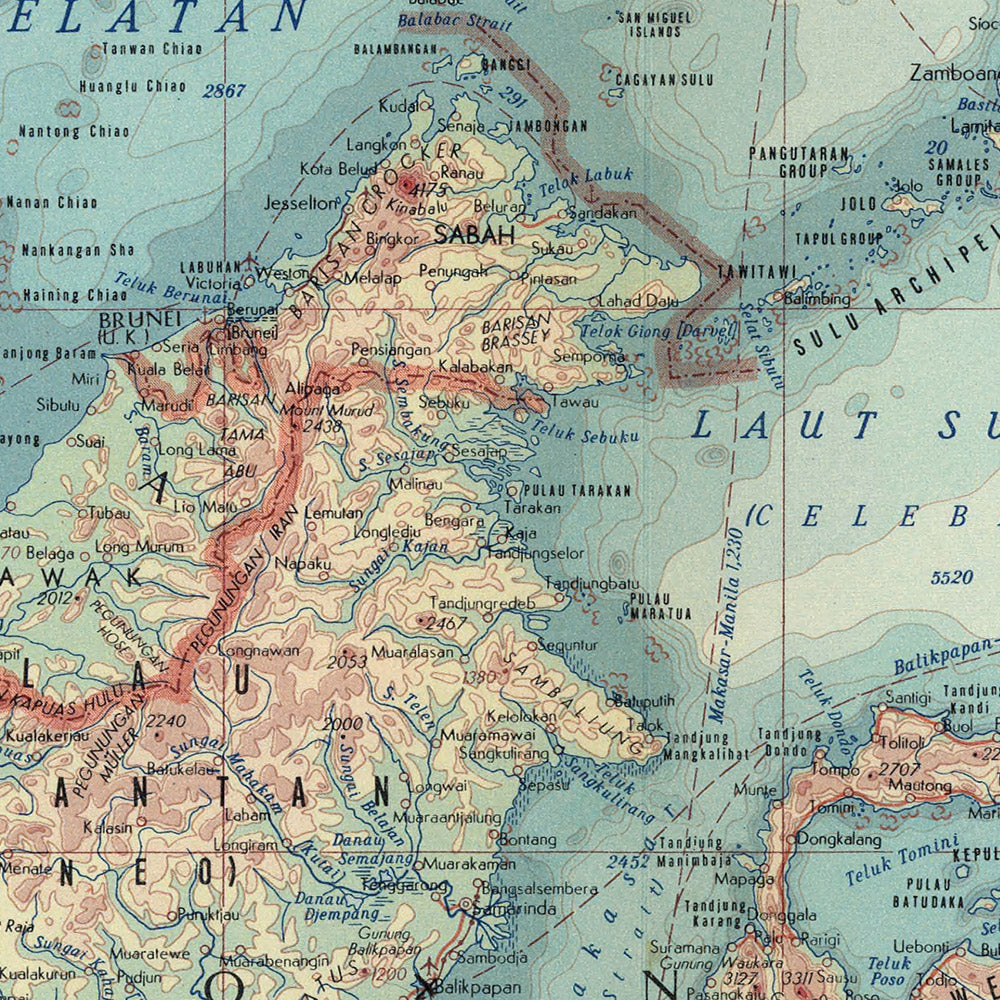 Old Map of Southeast Asia, 1967: Asiatic or Malay Archipelago - Indonesia, Malaysia, Philippines, Brunei