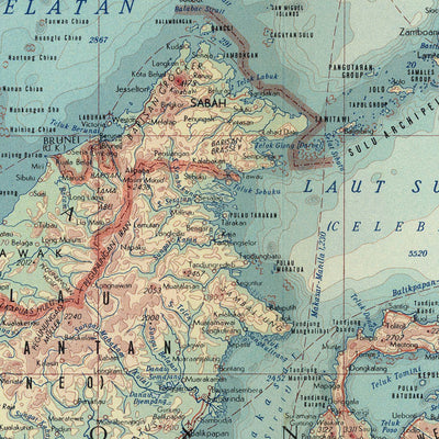 Old Map of Southeast Asia, 1967: Asiatic or Malay Archipelago - Indonesia, Malaysia, Philippines, Brunei