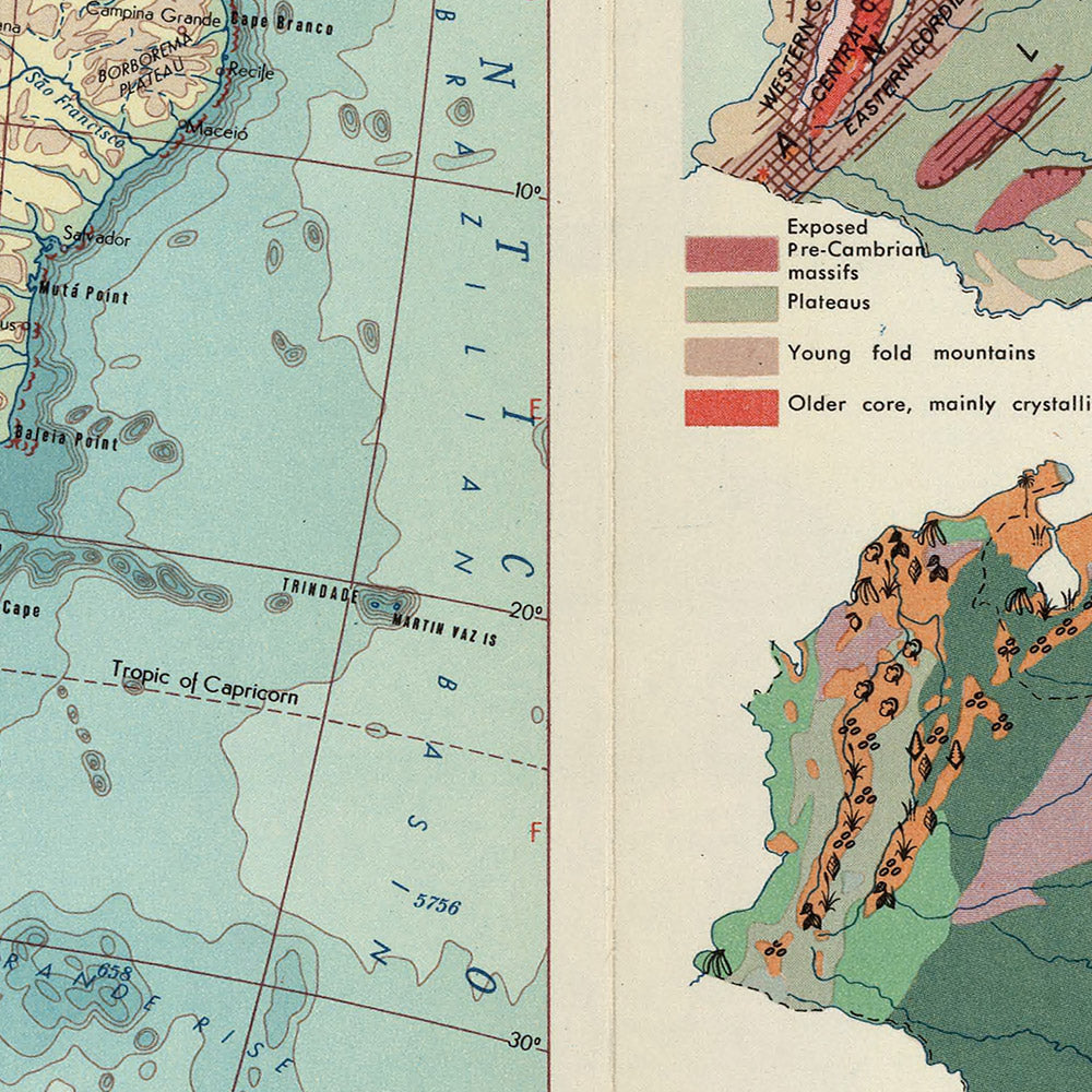 Old Map of South America, 1967: Detailed Physical & Political Map, With Small Infographics